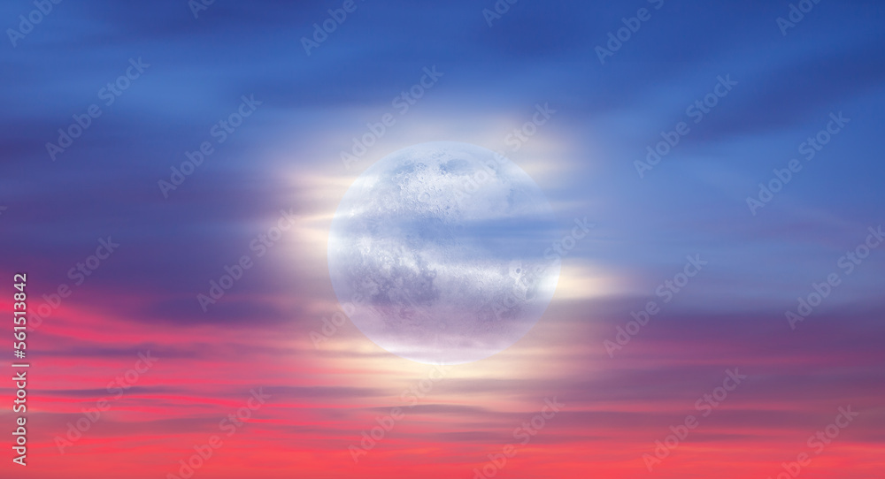 Aufkleber sunset sky with full moon in the clouds 