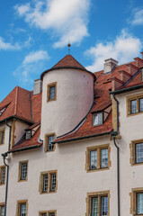 Fototapeta na wymiar Tiled roofs of medieval buildings in the city center of Stuttgart, Borussia, Germany