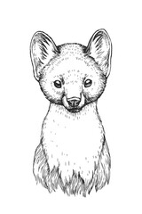 Vector hand-drawn illustration of marten head in engraving style. Sketch of cute muzzle of forest animal. - obrazy, fototapety, plakaty