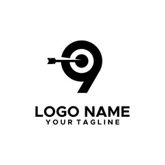 Vector Graphic of Nine and Arrow Bullseye Target Logo Design	