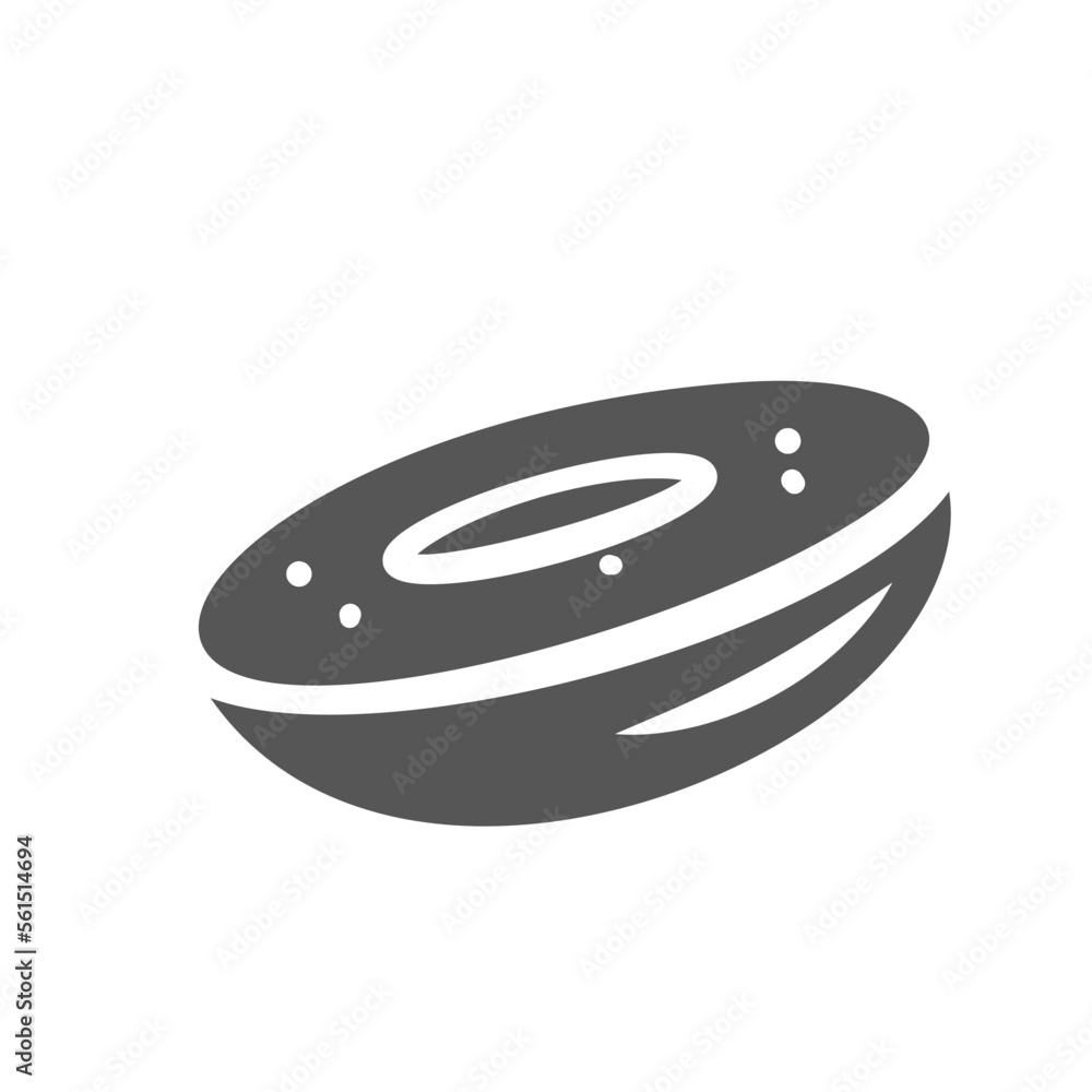 Poster Olive slice glyph icon vector illustration. Silhouette of falling olive fruit ring, marinated olive fruit cut into half and piece for cooking, food ingredient of healthy Mediterranean cuisine