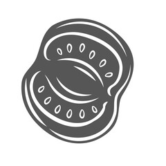 Tomato slice glyph icon vector illustration. Silhouette of falling tomato piece of circle shape, fresh ripe vegetable cut into parts with skin, pulp and seeds for cooking summer healthy salad