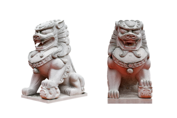 Collection, chinese lion statue. (png)
White Lion Statue (Front, Beside) made of cement. Isolated on white background.