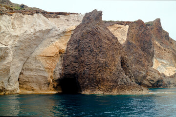 Caves and rock formations by the sea at Kleftiko area on Milos island,a Greece - 561516845