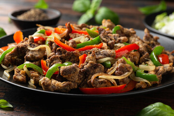 Crispy Salt and Pepper Beef with onion and bell peppers