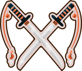 Two crossed katanas with decoration. 