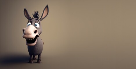 Cute Cartoon Donkey Banner with Room for Copy (Generative AI)