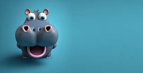 Cute Cartoon Hippo Banner with Room for Copy (Generative AI) - obrazy, fototapety, plakaty