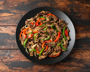 Crispy Salt and Pepper Beef with onion and bell peppers