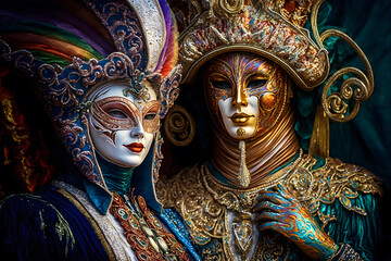 Venetian carnival mask costumes style. Illustration. Generative AI