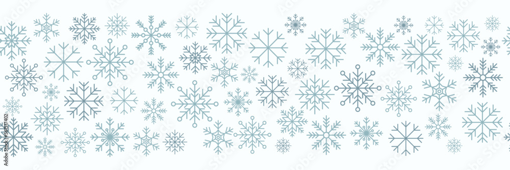 Poster snowflake seamless border. snowflakes seamless pattern. snowfall repeat backdrop. winter holidays th
