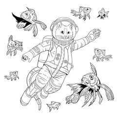 Cartoon cat line illustration for a coloring book © Felis Margarita