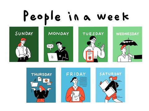 People in a week human characters illustration