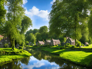 Fototapeta premium Generative A.I. Linton Village in the Yorkshire Dales, UK Developed from a Photo in my Portfolio