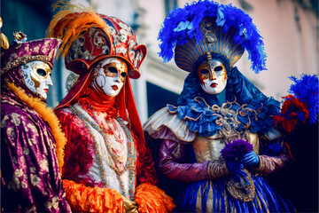 Fototapeta na wymiar Venetian carnival mask costumes style. Illustration. Generative AI