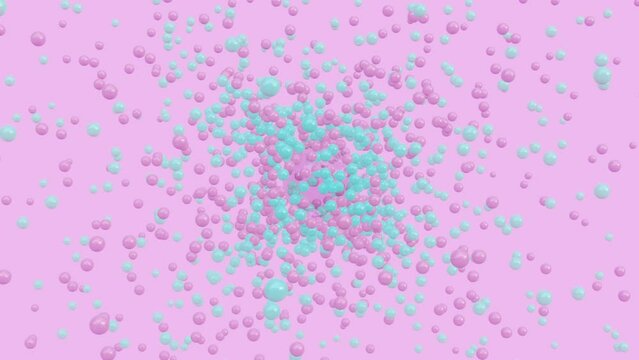 abstract background exploded 3d animation with bubbles particles 