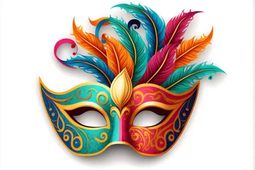 Poster Venetian carnival mask isolated on white background. Illustration. Vector illustration. With decorations.  Generaive AI © Stefano Astorri
