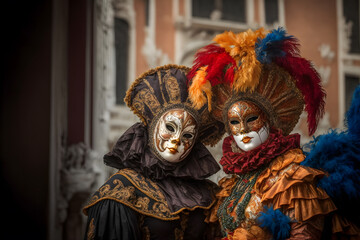 Fototapeta premium Venetian carnival mask costumes style. Illustration. Generative AI