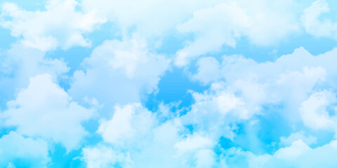 Blue sky with white clouds background. Romantic sky. Abstract nature background of romantic summer blue sky with fluffy clouds. Beautiful puffy clouds in bright blue sky in day sunlight.