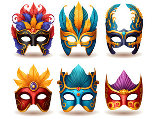 Set of carnival mask isolated on white background. Illustration. Vector illustration. With decorations. Generaive AI