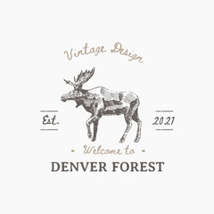 Old school American logotype with moose, elk