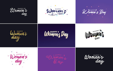 Fototapeta na wymiar Abstract Happy Women's Day logo with a woman's face and love vector design in pink and black colors
