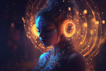 Captivating yoga meditation art with ethereal woman, ideal for sound healing therapy and spiritual wellness content. generative ai     - obrazy, fototapety, plakaty