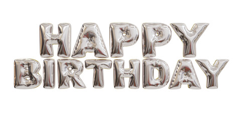3d render happy birthday balloon text with transparent background