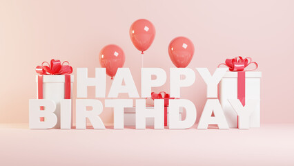 3d render happy birthday selebration background with balloon and giftbox