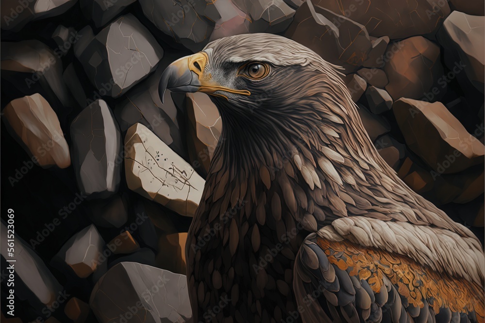Poster a painting of a bird of prey on a rock background with a message written on it that says, i am not s