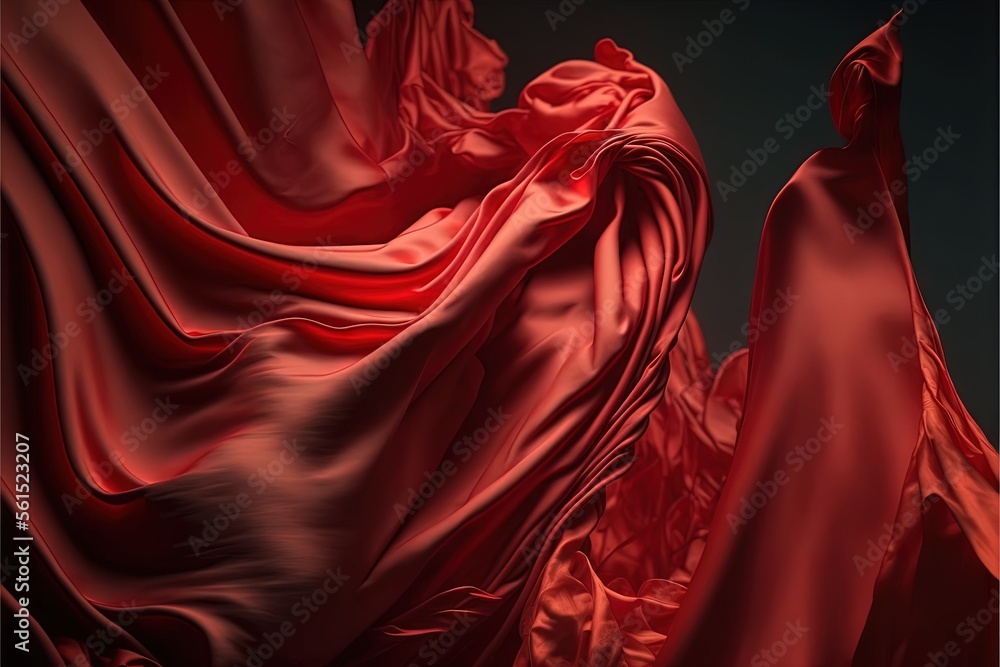 Poster a red cloth is draped in the wind with a black background and a black background with a red cloth in