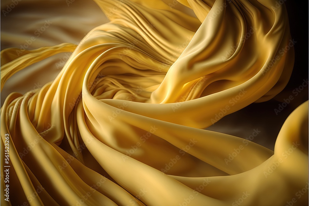 Poster  a yellow fabric with a black background is shown in this image, it is very soft and smooth and looks like a fabric with a flowing fabric on it's surface, it is., generative ai