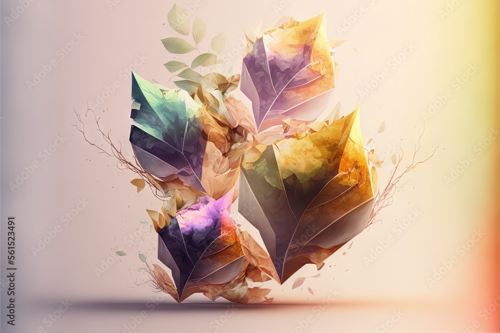 Poster a digital painting of leaves and branches with a light background and a colorful background with a l