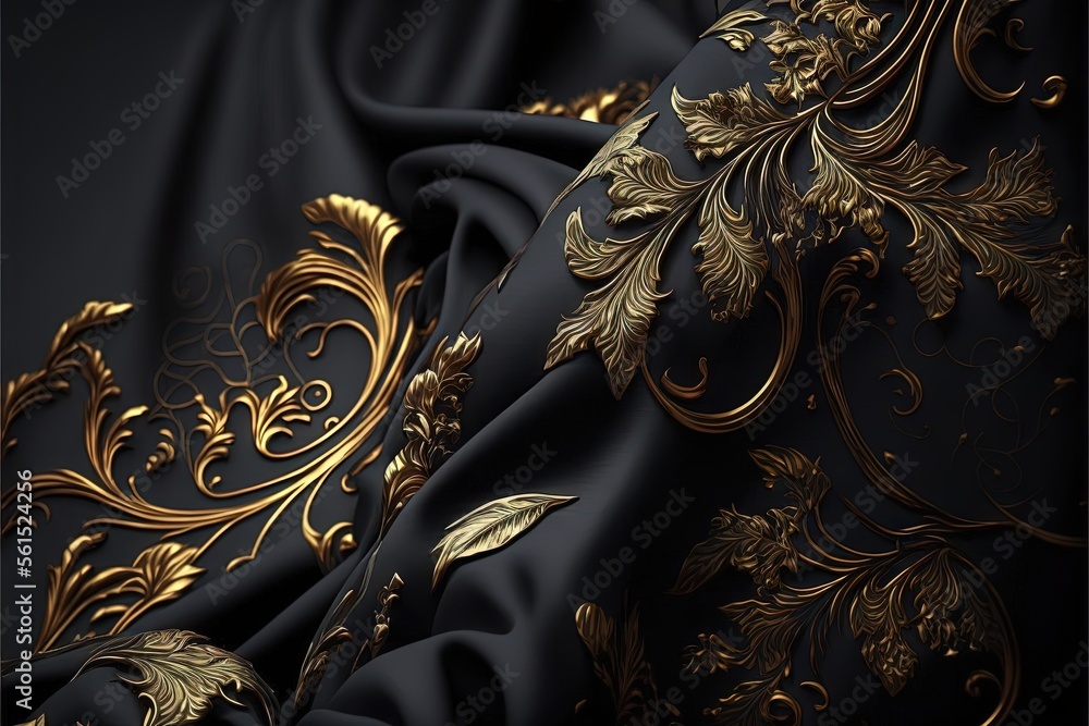 Poster a black and gold wallpaper with a gold leaf design on it's side and a black background with a gold l