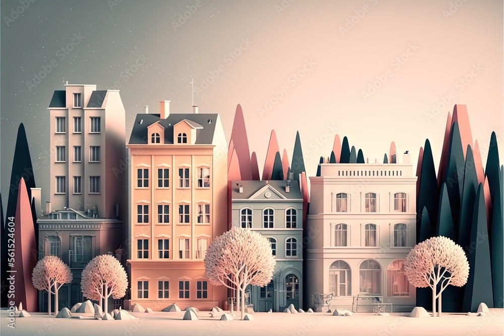Aufkleber a paper cut of a city with trees and buildings in the snow with a moon in the sky above it and a pin