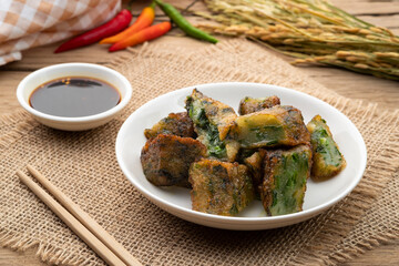 Deep fried Chinese Chive Dumplings (Garlic Chives Cakes) Asian food style, serve with soy...