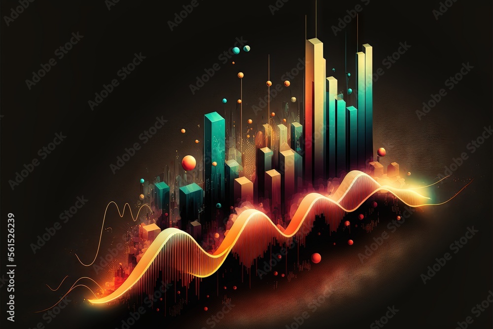 Poster a graphic of a city with a wave of light coming out of it and a lot of bubbles floating around it, w