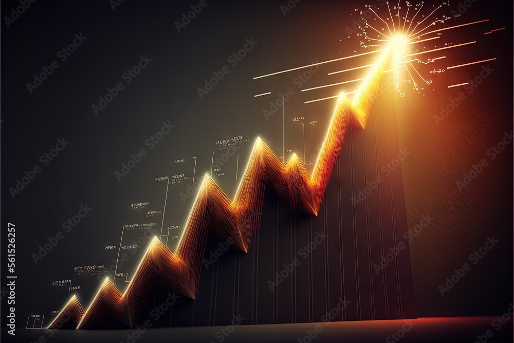 Poster a graphic of a rising arrow with a star above it and a line of stars above it, with a bright light c