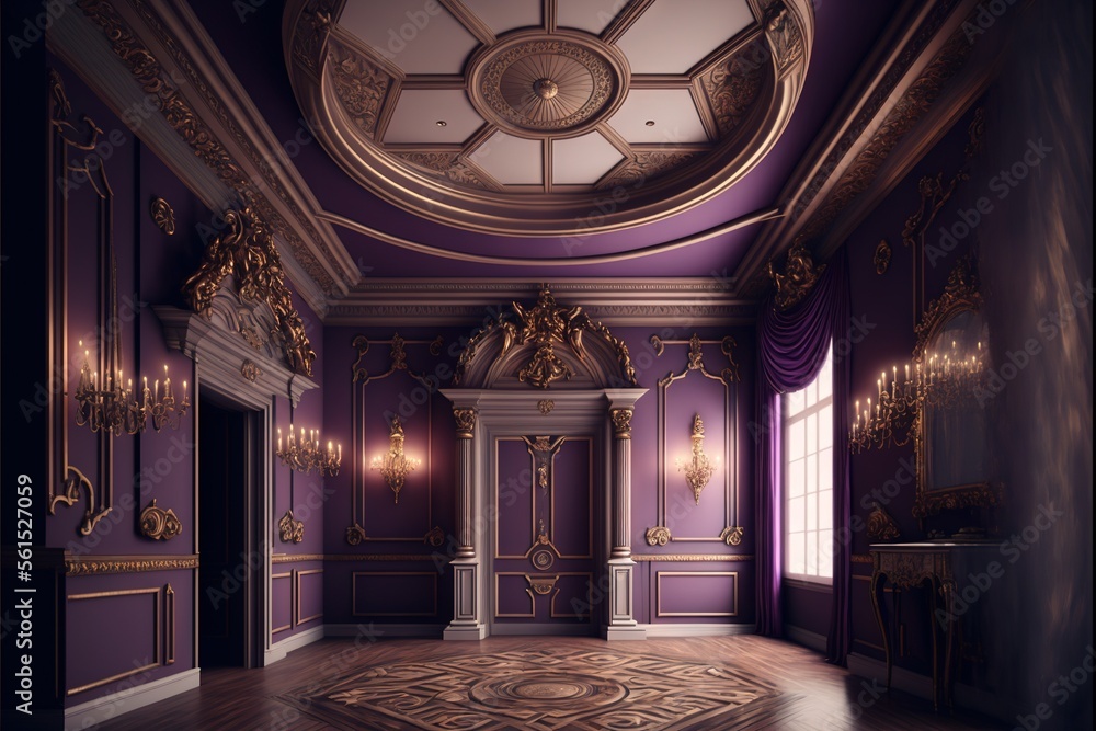 Poster a room with a large clock and a chandelier in it's centerpieces and a doorway leading to another roo