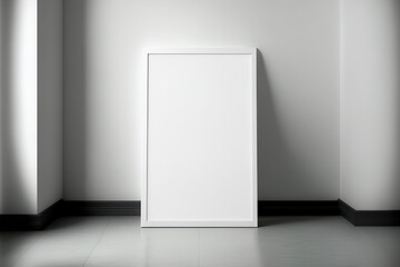 White Blank Placard Mockup Picture Photo Frames in Abstract Empty Room Art Gallery Museum extreme closeup. Generative AI