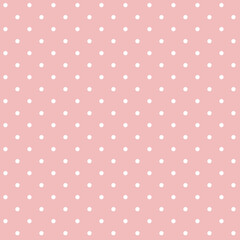 Beige and white polka dot pattern, seamless texture background. White Polka dots trendy on pink pastel background, tile. For fabric pattern, card, decor, wrapping paper