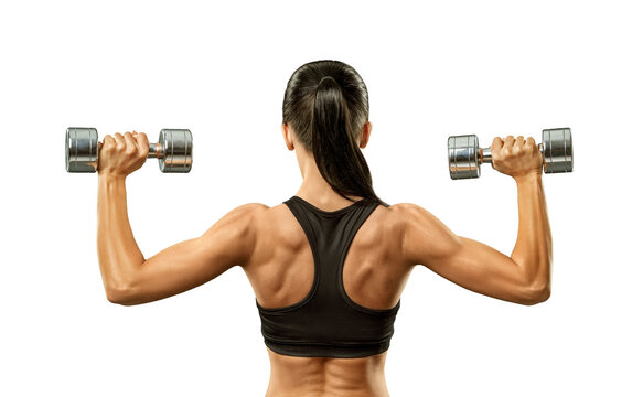 Back muscles of young female athlete bodybuilder. Perfect fit and