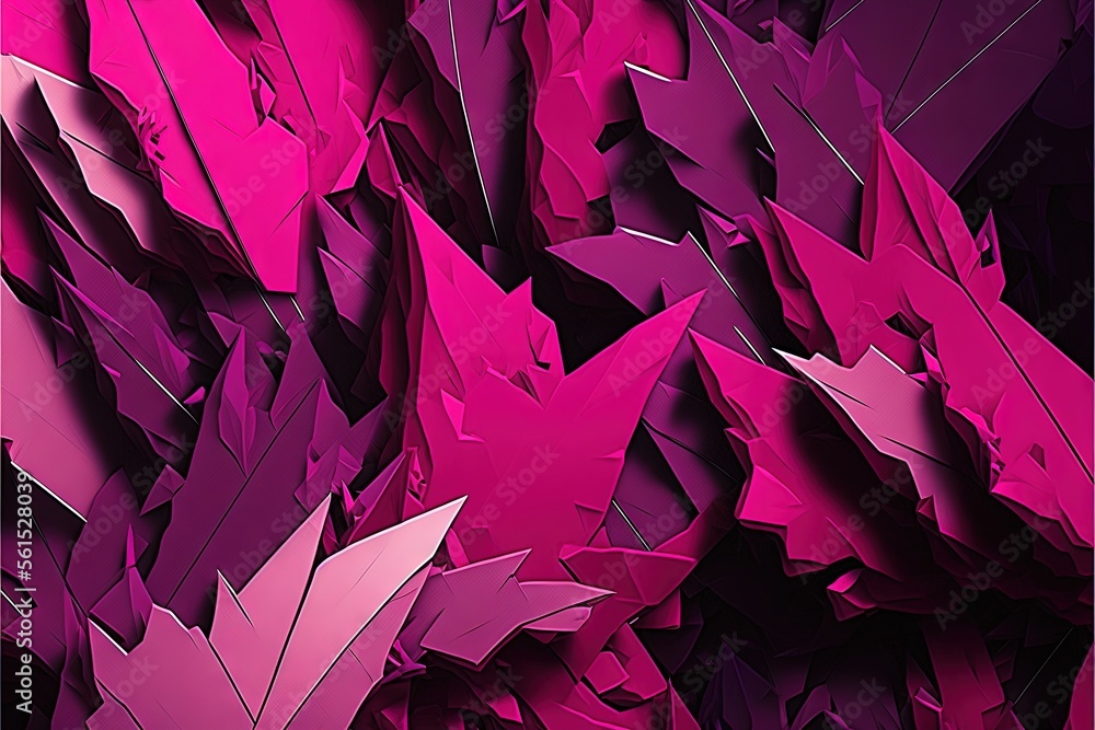 Poster a bunch of pink and purple leaves on a black background with a black border around them and a black 