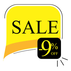 9% off sale. Banner with nine percent discount on a yellow square balloon.