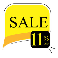 11% off sale. Banner with eleven percent discount on a yellow square balloon.