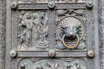 Door detail of St. Peter's Cathedral in Bremen, Germany