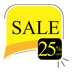 25% off sale. Banner with twenty five percent discount on a yellow square balloon.