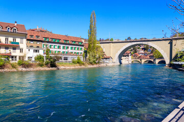 Naklejka premium Bridge along the Aare river in historical old town of Bern, Switzerland