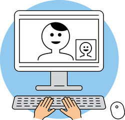 Work remotely on your computer. Study or meet online. video conferencing. Work from home or anywhere. new way of working. flat design.