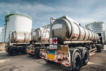 Transportation truck dangerous chemical truck tank stainless is parked